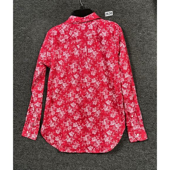 Ralph Lauren Floral Dobby Top Blouse Women's Size XS Red Rust Cotton Long Sleeve - Picture 2 of 8